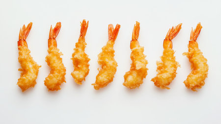 A visually appealing arrangement of crispy fried shrimp showcasing delicious seafood options. Perfect for appetizers or main dishes in any culinary setting.の素材