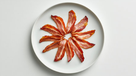 A beautifully arranged plate of crispy sliced bacon, designed to resemble a blooming flower. Perfect for breakfast, brunch, or culinary presentations.の素材