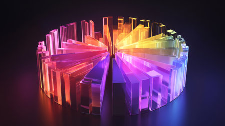 This vibrant abstract composition features colorful geometric shapes on a dark background, creating a mesmerizing illumination effect. Perfect for modern design needs.の素材