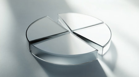 This stylish clear acrylic pie chart model adds a modern touch to any office or meeting space. Perfect for data presentations and visual displays.の素材