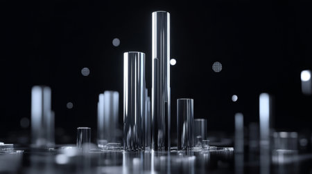 This abstract image showcases metallic structures rising against a dark background, creating a modern and futuristic visual experience.の素材