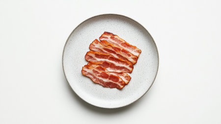 A beautiful plate featuring freshly cooked bacon, showcasing its crispy texture and rich colors. Perfect for food lovers and culinary enthusiasts.の素材