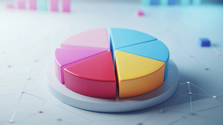 A vibrant pie chart representing data segments on a sleek background. Ideal for illustrating statistical insights in presentations or reports.の素材