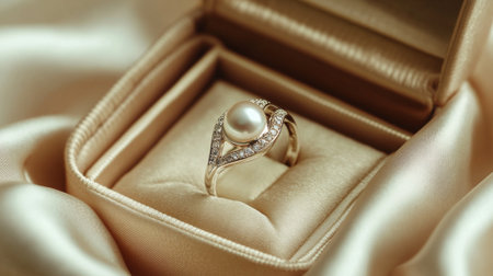 Discover this elegant pearl ring set in a luxurious box, perfect for any romantic occasion. The intricate design showcases beauty and sophistication.の素材