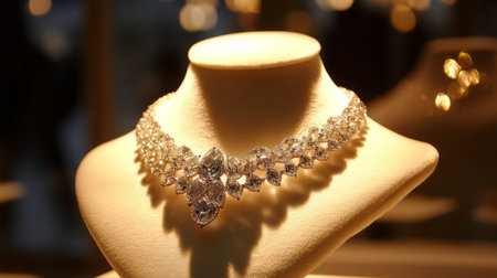 Captivating diamond necklace elegantly displayed, showcasing intricate design and sparkling gemstones, perfect for fashion enthusiasts and luxury jewelry lovers.の素材