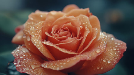 A stunning close-up of a fresh rose adorned with water droplets, capturing the beauty of nature in soft hues. Perfect for floral-themed projects.の素材