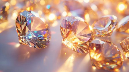 A stunning arrangement of heart-shaped diamonds with a sparkling glow, perfect for conveying luxury, beauty, and romance in any design project.の素材