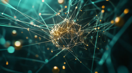 Stunning visualization of an abstract neural network featuring glowing lines and nodes, representing digital connectivity and innovative technology concepts.の素材
