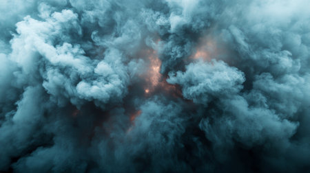 Explore a captivating scene of thick smoke clouds illuminated by subtle hints of light, creating an abstract and dramatic atmosphere perfect for creative projects.の素材