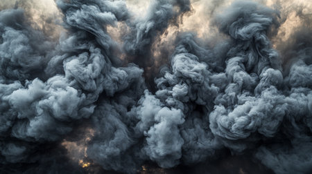 Captivating image of a dark smoke cloud swirling dramatically. The dense texture and movement evoke a sense of chaos and power in the atmosphere.の素材