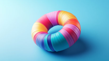 A vibrant decorative ring featuring a lively mix of colors set against a soft blue backdrop. Ideal for creative projects or modern designs.の素材