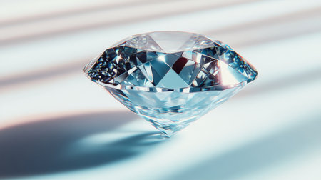 This stunning diamond features a brilliant cut and exceptional clarity, showcasing its sparkling facets against a soft, elegant background. Perfect for luxury themes.の素材