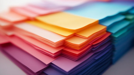 A vibrant stack of sticky notes in various colors ideal for organization, planning, and reminders. Perfect for enhancing productivity and creativity.の素材