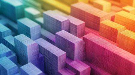 This vibrant abstract illustration features an arrangement of colorful 3D shapes, creating a dynamic visual pattern perfect for modern design projects.の素材