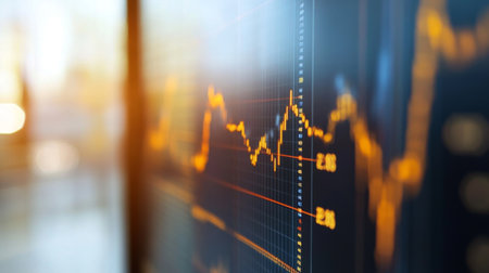 A close-up view of a financial data chart displaying market trends and analysis with dynamic colors, representing growth and investment opportunities.の素材