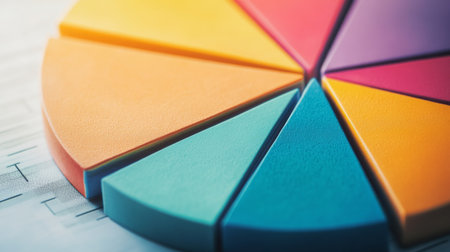 Colorful pie chart sections showcase vibrant design elements ideal for data visualization, marketing presentations, and creative layouts in reports.の素材