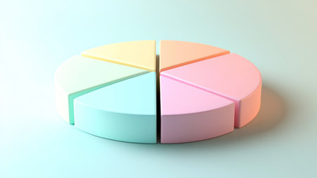 A vibrant pie chart design featuring soft pastel colors and geometric shapes. Ideal for business presentations, educational purposes, or creative projects.の素材