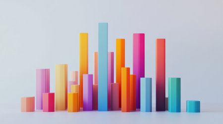 A vibrant abstract representation of a bar graph featuring colorful vertical bars. This image conveys data analysis and growth, perfect for business presentations.の素材