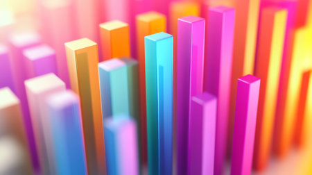 Colorful vertical bars create a vibrant abstract scene with soft light, perfect for modern art and design concepts, enhancing visual appeal and creativity.の素材