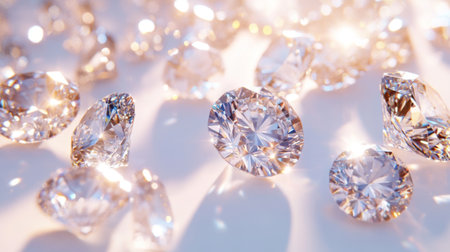 A stunning arrangement of sparkling diamonds that showcase brilliance and luxury. The light captures their clarity and shine, ideal for highlighting elegance.の素材