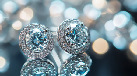 Beautiful diamond earrings with intricate details and a sparkling backdrop. Perfect for luxury jewelry lovers seeking elegance and style for any occasion.の素材