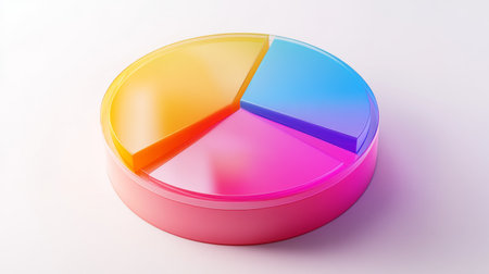 Vibrant 3D pie chart showcasing colorful segments, perfect for visualizing data in reports, presentations, and marketing materials. Ideal for various projects.の素材
