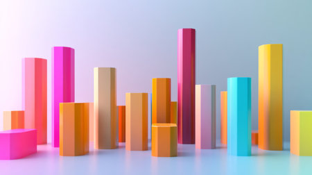 A vibrant collection of abstract cylinders in various colors, showcasing modern design and geometric shapes. Perfect for creative projects and backgrounds.の素材