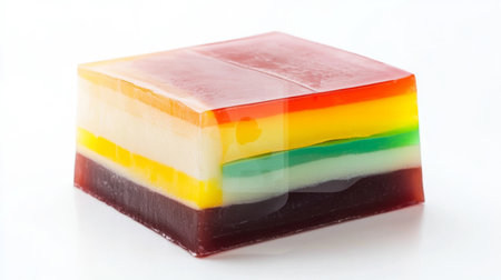 A vibrant, multi-layered jelly dessert showcasing bright colors and a glossy finish. Perfect for parties, celebrations, or as a unique treat.の素材