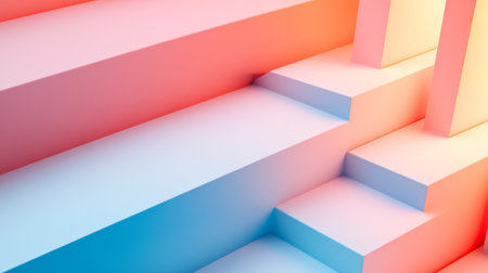 A modern abstract representation of steps in gradient colors, showcasing geometric shapes and soft lighting. Perfect for creative projects and backgrounds.の素材