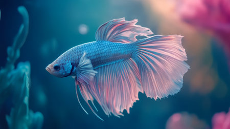 A stunning betta fish glides through the water, showcasing its vibrant colors and flowing fins. This serene underwater scene captures the essence of aquatic beauty.の素材