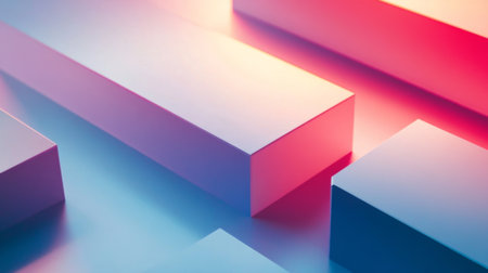 Explore this striking image of abstract geometric shapes with vibrant lighting effects. Ideal for design projects focusing on modern aesthetics and creative visuals.の素材