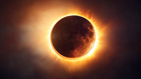 Breathtaking view of a solar eclipse showcasing the glowing corona around the moon, creating a striking contrast against the darkened sky.の素材
