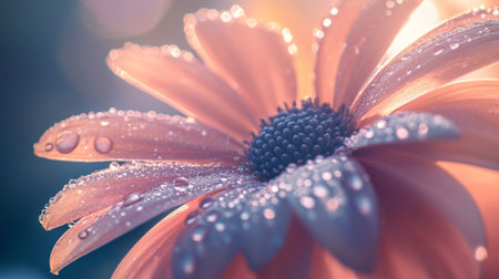 A stunning close-up of a dewy flower petal glistening in soft light, showcasing nature's beauty and the refreshing essence of spring. Ideal for nature lovers.の素材