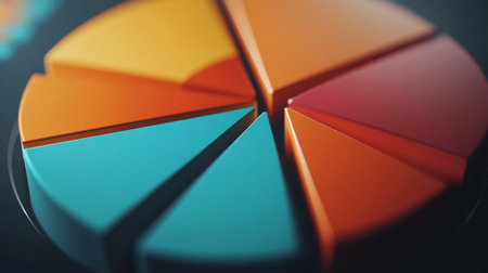 Vibrant pie chart visualization representing data analysis. Ideal for business presentations, reports, and infographics to enhance understanding of statistics and trends.の素材