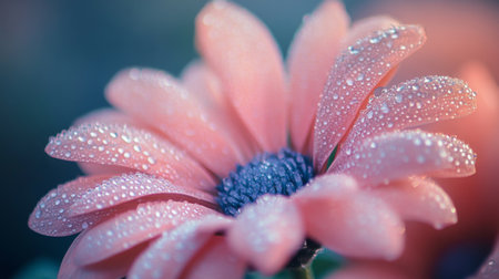 A stunning close-up of a pink flower with glistening dew drops, showcasing the intricate details of the petals. Perfect for nature lovers and floral designs.の素材