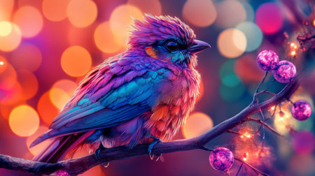 A colorful bird perched on a branch, surrounded by a dreamy bokeh background. This artistic image captures the vibrant beauty and charm of wildlife.の素材