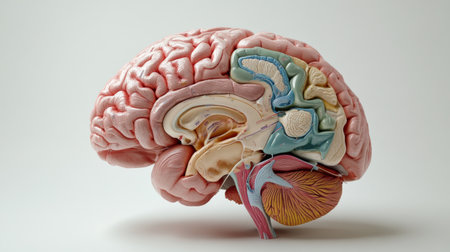 This anatomical model of the human brain showcases detailed features and structures, making it ideal for education and scientific study in various fields.の素材