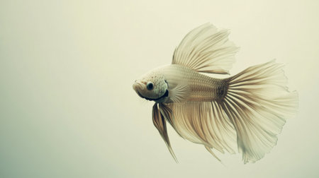 An elegant fish glides gracefully through tranquil water, showcasing its beautiful fins and serene movement. The soft background enhances its natural charm.の素材