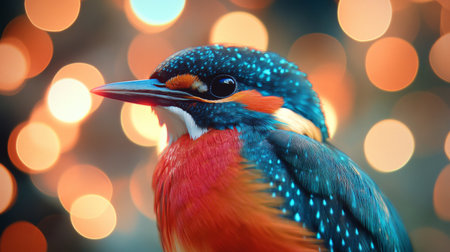 Captivating portrait of a colorful bird against a dreamy bokeh background. The intricate details of its feathers create a stunning visual experience.の素材