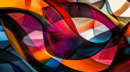 A captivating image showcasing vibrant, translucent waves of fabric. This abstract artwork highlights the interplay of colors and light, perfect for design and creative projects.の素材