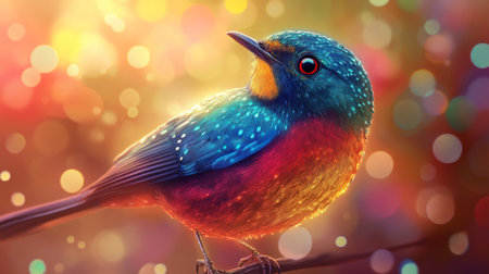 A vibrant, colorful bird perched on a branch, surrounded by a dreamy bokeh background. This enchanting image captures the beauty of wildlife and nature.の素材