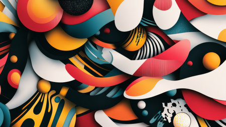 Explore this vibrant abstract artwork featuring dynamic shapes and intricate patterns. Perfect for backgrounds or artistic projects, it enhances creativity.の素材
