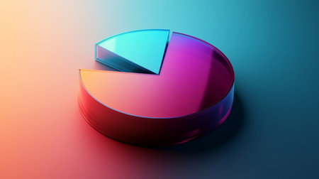 A vibrant 3D pie chart display over a smooth gradient background. This image is perfect for business presentations, reports, and data analysis visualizations.の素材