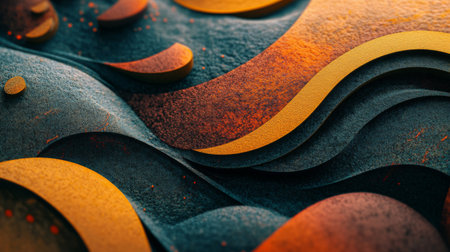 This abstract image features vibrant orange and black waves, creating a dynamic and fluid visual experience. Perfect for backgrounds and artistic projects.の素材