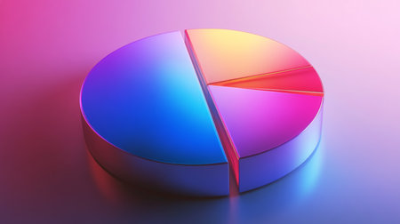 A vibrant pie chart featuring a modern gradient effect. Ideal for data analysis and presentations in business, marketing, and finance. This colorful design adds a creative touch to any visual project.の素材