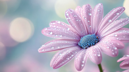 A stunning close-up of a pink flower adorned with water droplets, showcasing the delicate beauty of nature. Perfect for spring and floral themes.の素材