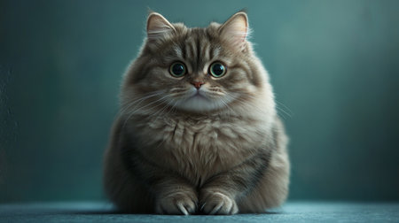 A cute fluffy cat with large expressive eyes sits calmly against a soft background, capturing a moment of tranquility and charm. Perfect for pet lovers.の素材