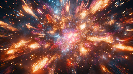 A stunning visual representation of a vibrant cosmic explosion, showcasing brilliant colors and dynamic energy in the vast universe, perfect for space-themed projects.の素材