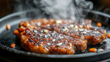 A mouthwatering image of juicy grilled steak, showcasing a smoky flavor and perfect sear. Ideal for food lovers or culinary enthusiasts looking for inspiration.の素材