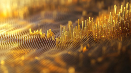 Abstract representation of data visualization with golden lines and patterns. This image conveys technology and growth, perfect for digital projects.の素材
